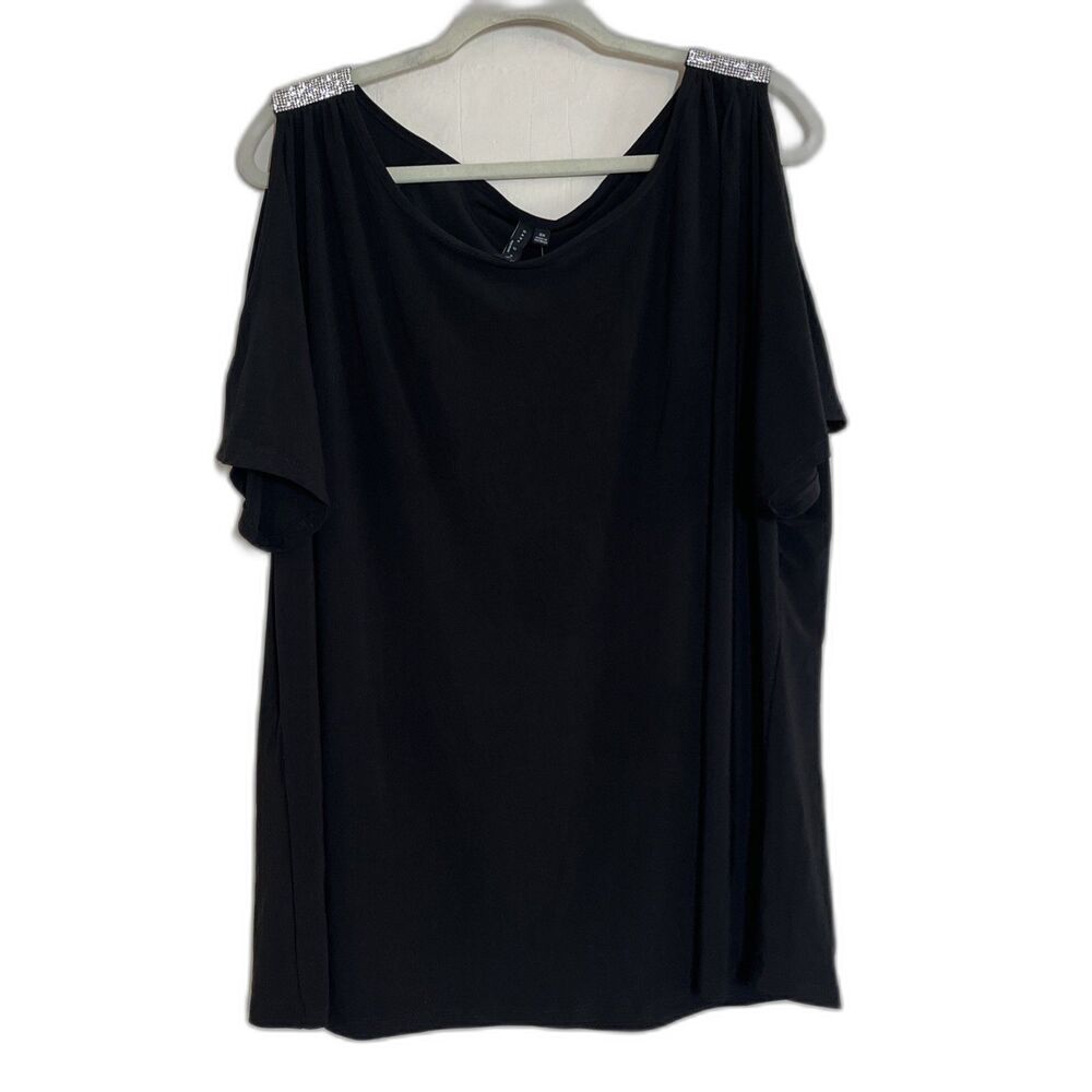 Zero 2 Eight Knit Top Womens Plus 3X Black Cold Shoulder Bling Dressy Festival